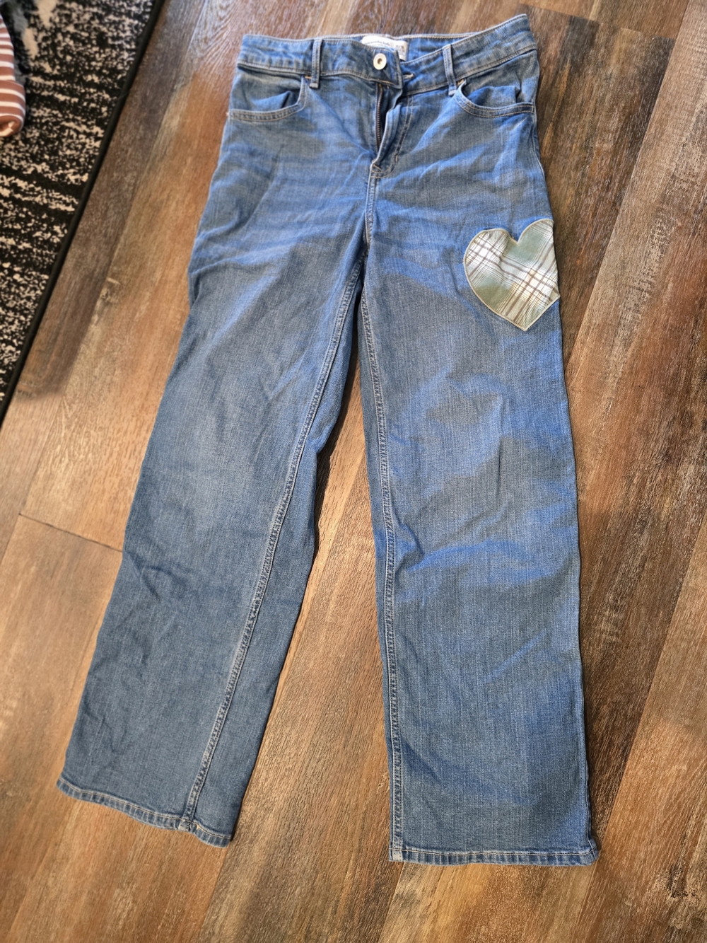 Blue Abercrombie Girls Wide-Leg Jeans with Heart Patch
